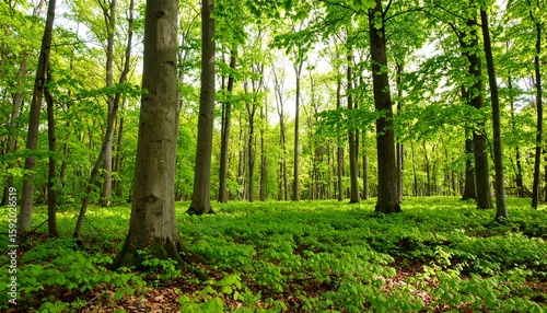 Wallpaper Mural Lush green forest floor bathed in sunlight Torontodigital.ca