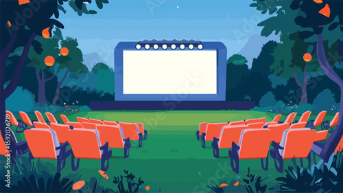 Open Air Cinema in Park Setting - Outdoor Entertainment Venue at Night
