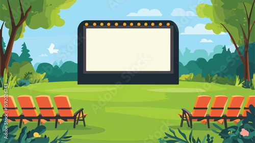Open Air Cinema in Park Setting - Outdoor Entertainment Venue at Night