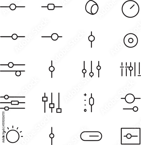 Slider and  adjustment icon Set. 20 mninimal UI control symbols in slack and white vector icon set.