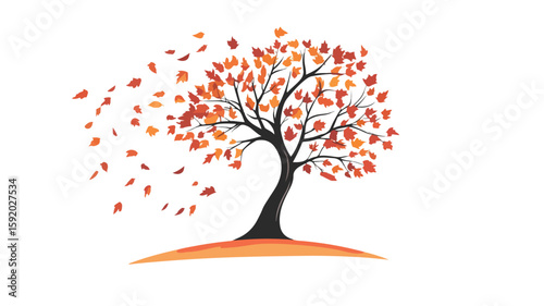 Vibrant Autumn Tree with Falling Leaves - Seasonal Change