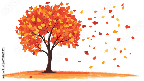 Vibrant Autumn Tree with Falling Leaves - Seasonal Change