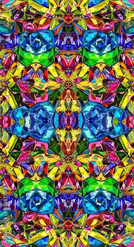 Fototapeta premium Colorful Abstract Geometric Kaleidoscope Pattern with Vibrant Hues and Textural Details