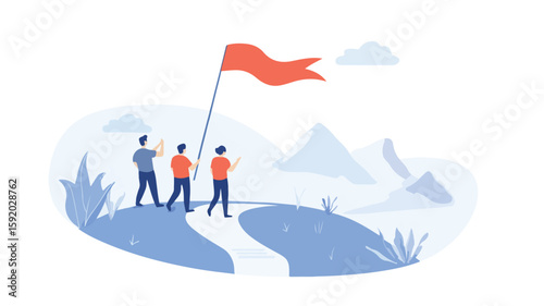 Successful Business Team Leadership Guiding to Overcome Challenges Towards Success