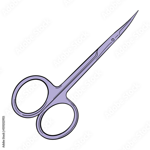 Cuticle and Nail Scissors for Manucure. Drawing isolated on the white background. Hand drawn colorful digital illustration. Sticker for printing. High resolution. Vector EPS10 and IPG 