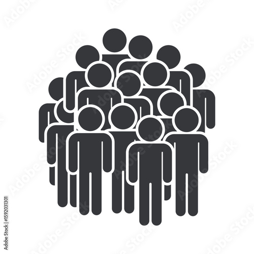 Isolated pictogram showing a group of crowded people, symbolizing public space, demonstration, mass gathering, busy place, protest, and social activity area.