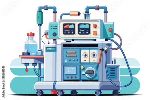 Complex Medical Device Cartoon Illustration Detailed and Colorful Machine for Healthcare Purposes Hospital Equipment Design