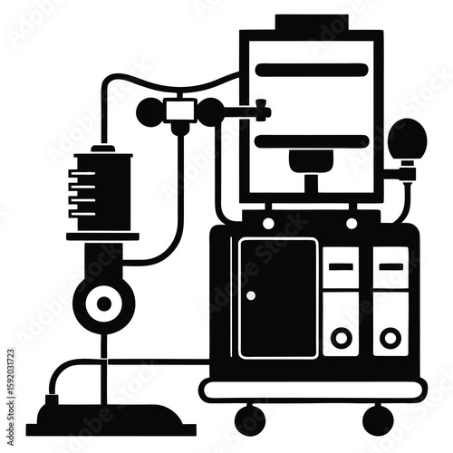 Distinctive Medical Anesthesia Machine A Complex System of Tubes Gauges and Components Essential for Surgical Procedures Requiring Patient Sedation