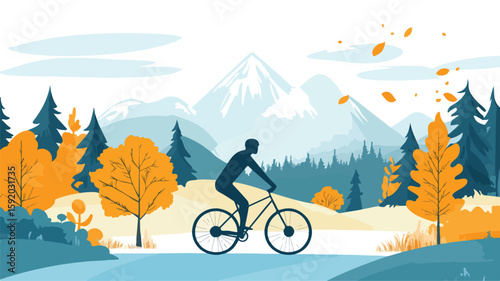 Serene Cycling in Beautiful Natural Landscape, Outdoor Activity Exploration