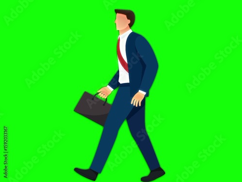2D Animated Man Walking with Briefcase – Green Screen Business Character