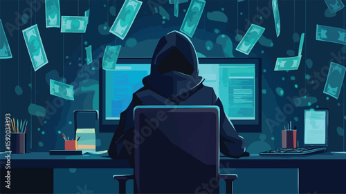 Financial Fraud Crimes Cartoon Banners and Hackers