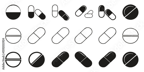Monochrome Medication Assortment Various Pills and Capsules Displayed Medical Treatment Pharmaceutical Products Healthcare Remedy and Wellbeing