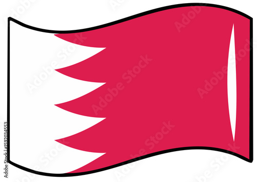 Bahrain Flag in Air: The vibrant Bahraini flag, a symbol of national pride, waves with resolute. The flag's crimson field and white serrated edge are a strong statement