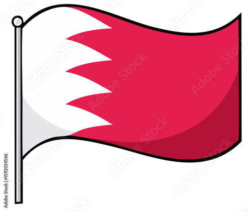 Bahrain Flag Illustration: A digitally crafted illustration of the Bahrain flag, featuring its iconic red and white color scheme, gently waving on a flagpole.