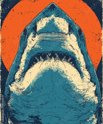 Ferocious Shark with Open Jaws Illustration