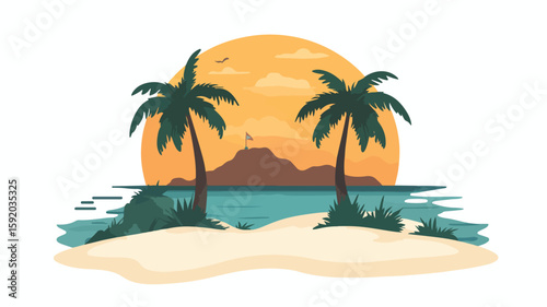 Simple Flat Vector of Ocean Island - Professional Stock Photo