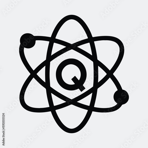 Silhouette Atom with the letter Q vector illustration