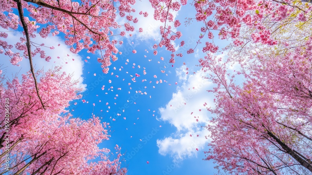 Obraz premium A vibrant spring scene of cherry blossoms