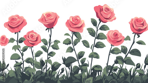 Gorgeous Blooming Rose Bushes in Lush Garden Setting
