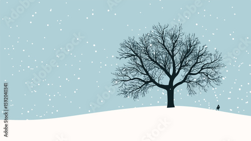 Snowy Winter Tree Silhouette: Seasonal Landscape Beauty