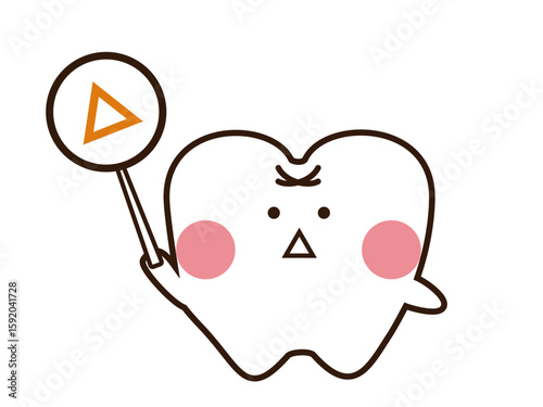 三角を持っているかわいい歯のマスコットキャラクター