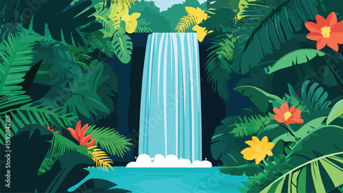 Tropical Waterfall Paradise in Lush Jungle Setting