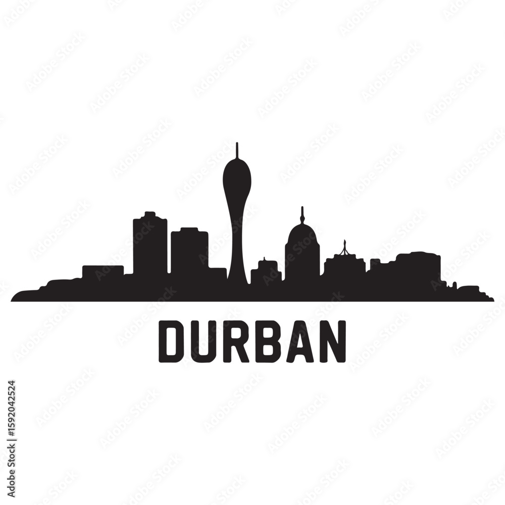 Fototapeta premium Durban skyline silhouette. Black Durban city. Vector black silhouette. with white background