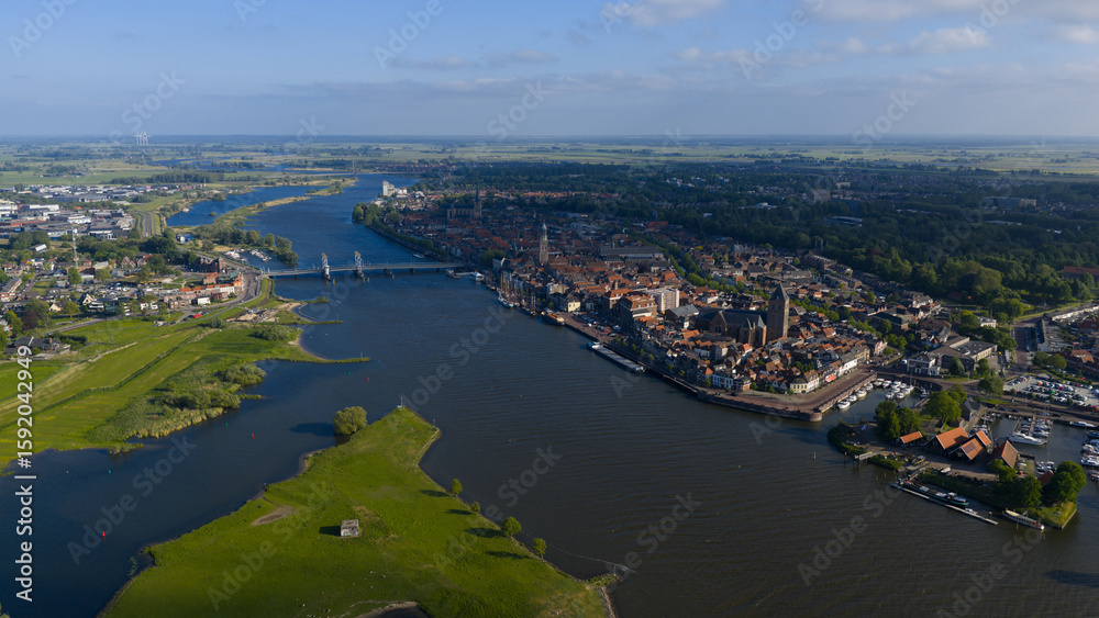 Kampen, The Netherlands, aerial photo, Ijssel river, The Netherlands. Kampen, The Netherlands, aerial photo, Ijssel river, The Netherlands.