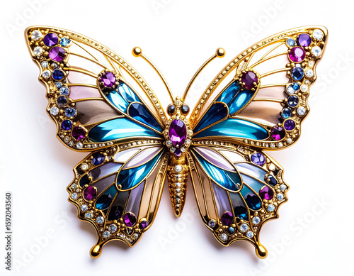 Vibrant Adornment: Elegant Butterfly with Colorful Jewels