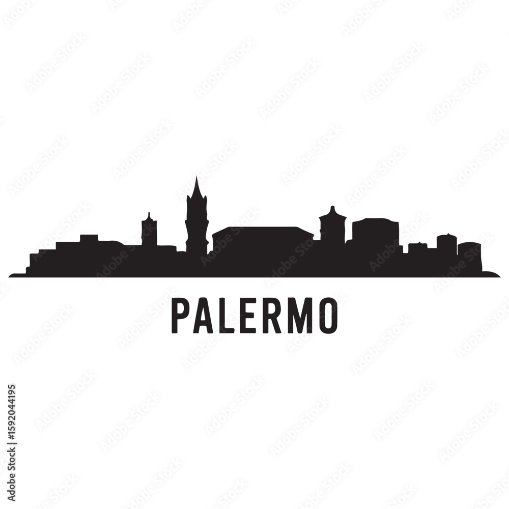 Fototapeta premium Palermo skyline horizontal banner. Palermo, Italy. Vector template for your design. Vector black silhouette. with white background