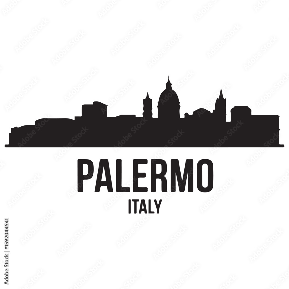 Fototapeta premium Palermo skyline horizontal banner. Palermo, Italy. Vector template for your design. Vector black silhouette. with white background