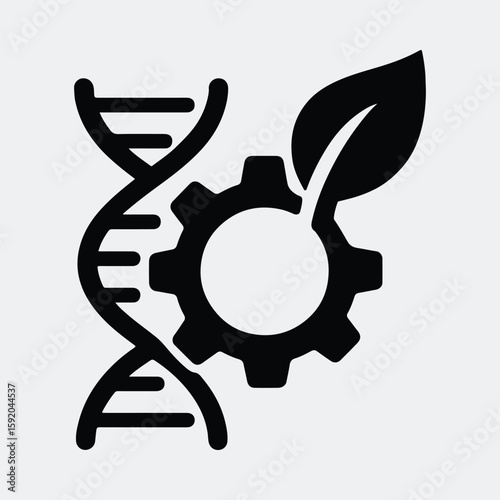 Silhouette dna gear leaf symbol for bioengineering technology vector illustration