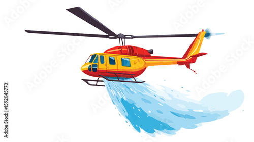 Vibrant Yellow and Red Firefighter Helicopter in Flight for Emergencies