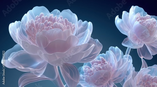 Translucent Peony Blossoms in Soft Pastel Hues