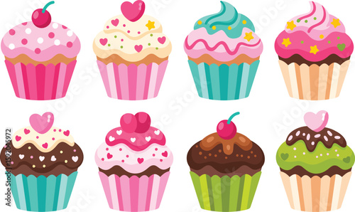 Assorted Cupcakes Collection on Transparent Background Bakery Pastries Sweet Treats Confectionery