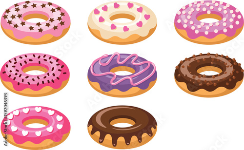 Assorted Glazed Donuts Collection on Transparent Background Bakery Pastries Sweet Treats Confectionery