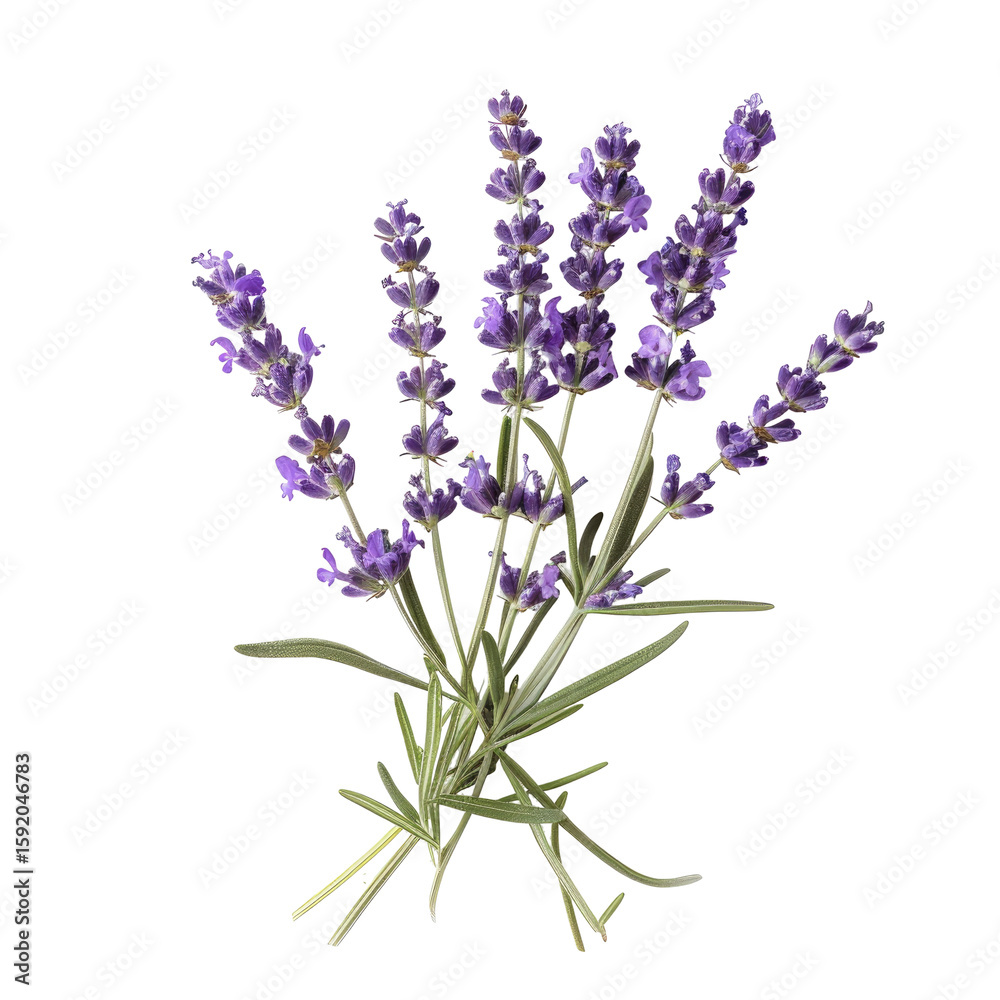 Naklejka premium Close-up of a lavender bunch. Purple flower clusters, light green stems. Detailed image, vibrant color