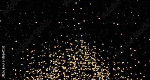 Gold falling glitter, shiny gold confetti with glowing sparks, shimmering sprinkles effect, festive particles isolated on dark background. Vector illustration. For banners, advertising.PNG