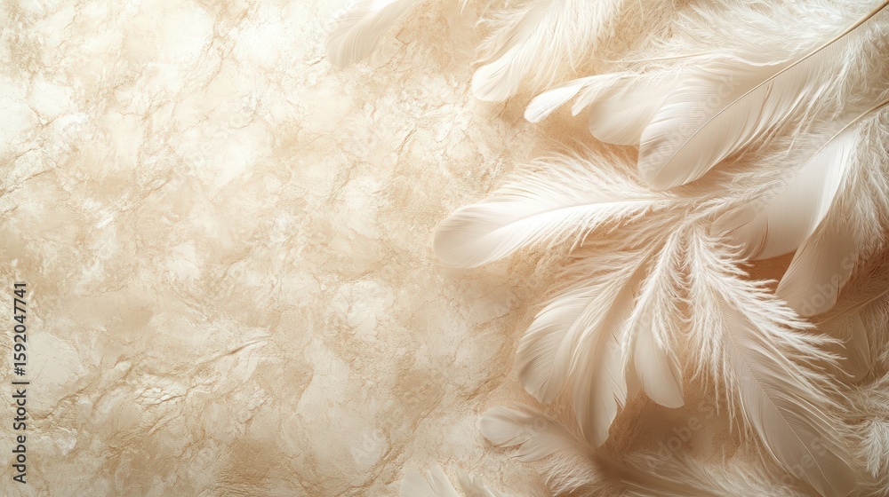Obraz premium Soft and Elegant White Feathers on a Subtle Beige Background for Sophisticated Designs