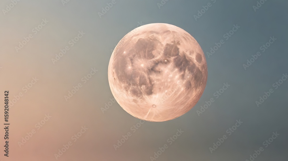 Fototapeta premium Full Moon Glowing in the Sky with a Pinkish Hue and Texture