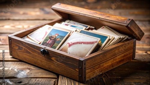 Wooden box filled with vintage baseball cards