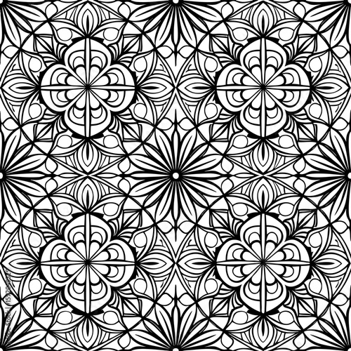 Ornement décoratif Motif abstrait Fleur Etoile Réseau noir et blanc et de style oriental