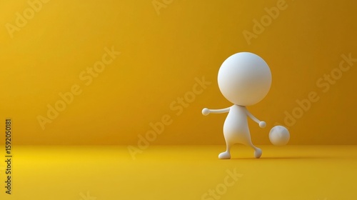 A lighthearted scene featuring a cute character holding a ball against a vibrant yellow background, evoking feelings of fun and playfulness in a minimalist design.