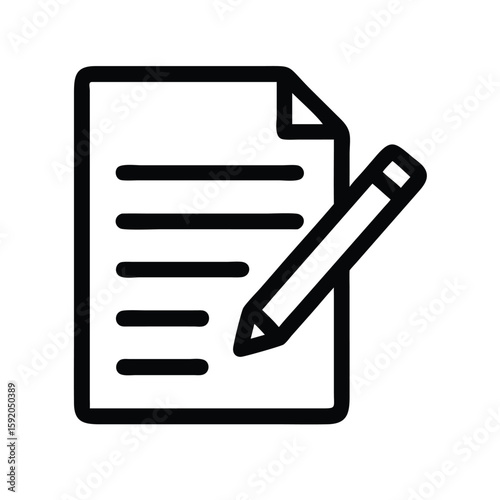 Document with pencil icon for writing notes or editing text in a simple outline vector design style