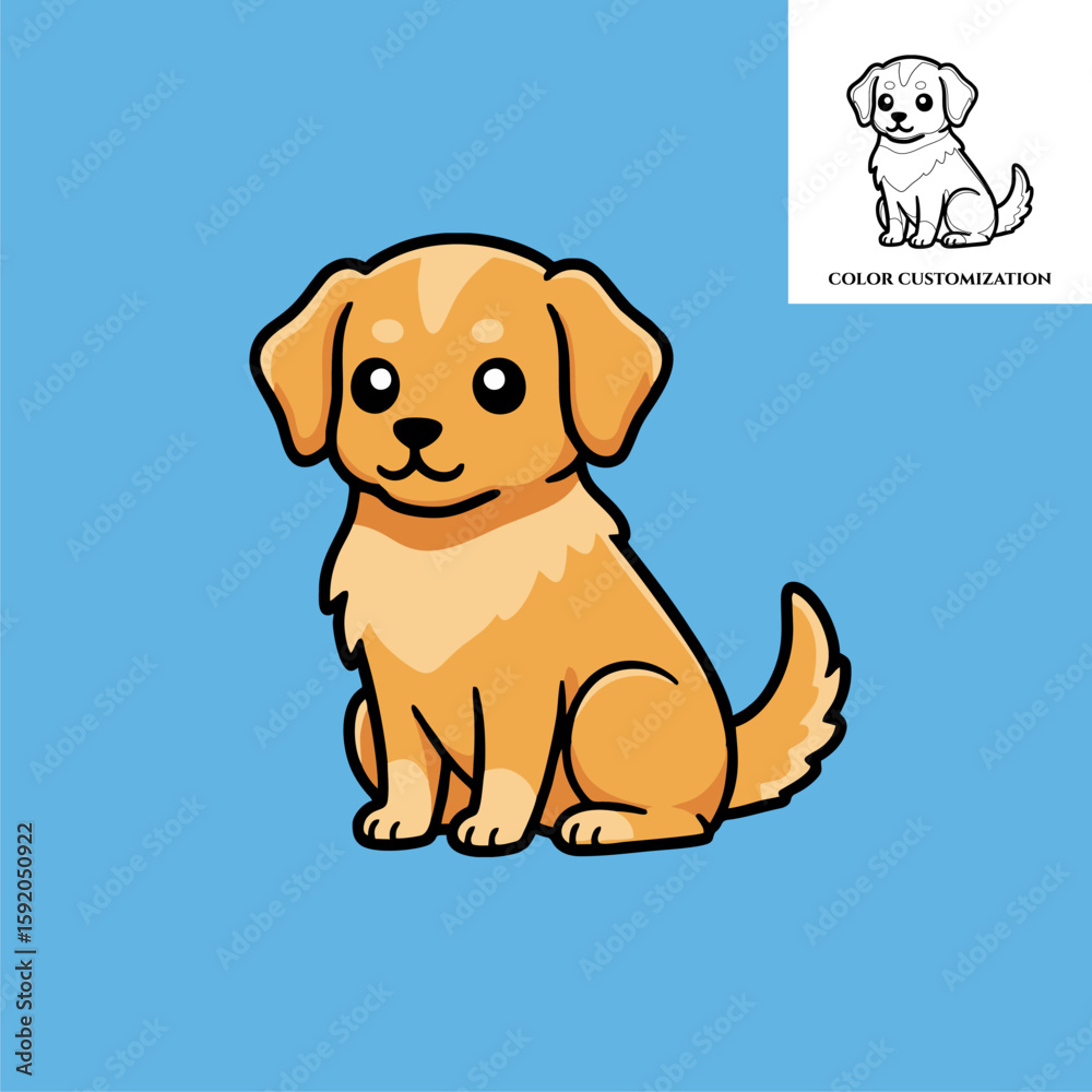 Fototapeta premium Cute cartoon dog sitting with a bone on white background