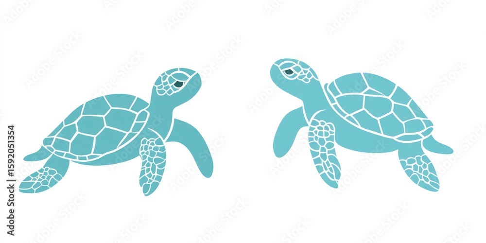 Fototapeta premium Two light teal sea turtles