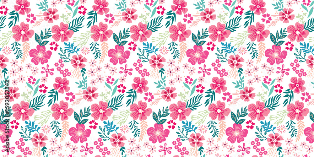 Fototapeta premium textile motif design pattern of flowers and leaves, with a garden theme
