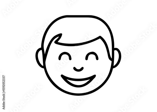 Smiling young boy with short hair in a simple line drawing  