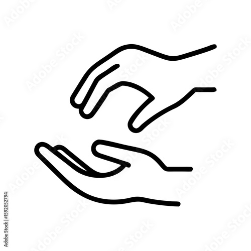 Two hands gently reaching out to each other in line art design  