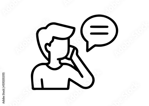 Young man talking on the phone with speech bubble illustration   